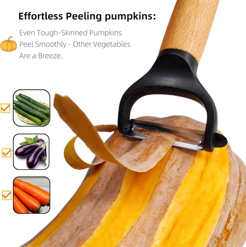 Miniatura 2 de Trez Treamer Paquete de 4 peladores de verduras para cocina, juego de pelador de papas de madera para manzana, pepino, zanahoria, frutas, papas