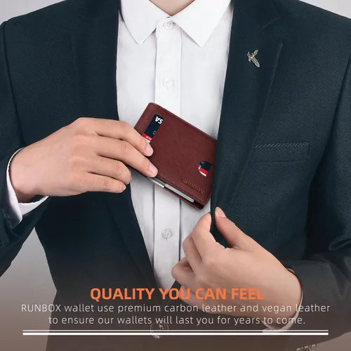 Miniatura 192 de RUNBOX - Carteras delgadas para hombre, cartera de piel con pinza para el dinero, cartera de bolsillo frontal con bloqueo RFID, tarjetero