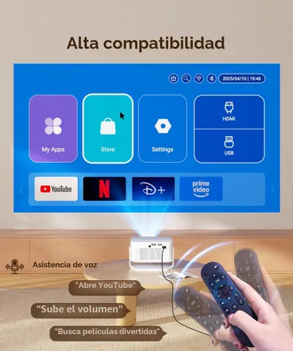 Miniatura 4 de Miniproyector inteligente 2026 compatible con 4K y 8K, portátil con WiFi 6 y Bluetooth 5.4, enfoque automático y corrección trapezoidal vertical