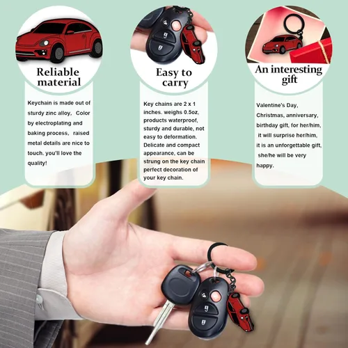 Miniatura 6 de Llavero para Volkswagen New Beetle,Para Volkswagen New Beetle Accesorios 2005-2022,Llavero de metal Rojo