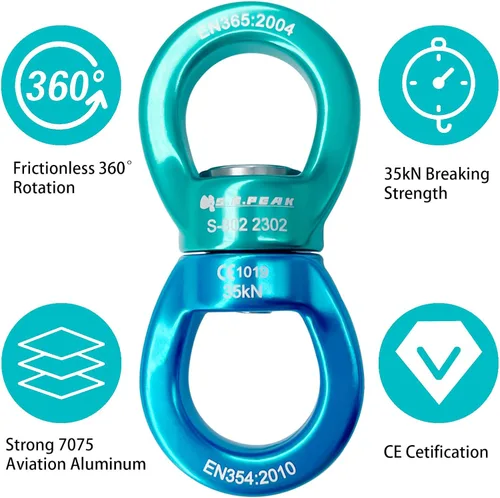 Miniatura 6 de Columpio giratorio de 35 kN, dispositivo giratorio de 360 ° certificado CE, accesorio colgante silencioso para columpio de árbol, danza aérea Azul