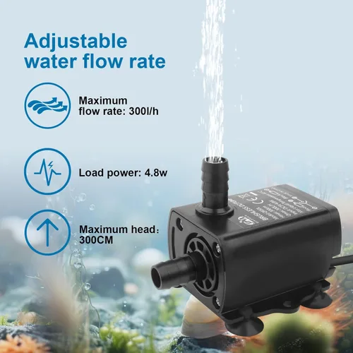 Miniatura 3 de Bomba de agua sumergible con cable USB de 4.9 pies, bomba de agua ultra silenciosa para acuario con elevación de 9.8 pies de altura para tina