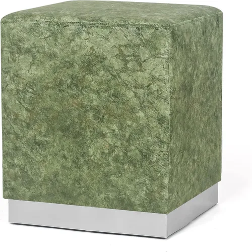 Miniatura 11 de Joveco Taburete otomano cuadrado tapizado de terciopelo, taburete de maquillaje para dormitorio, sala de estar (terciopelo blanco crema)