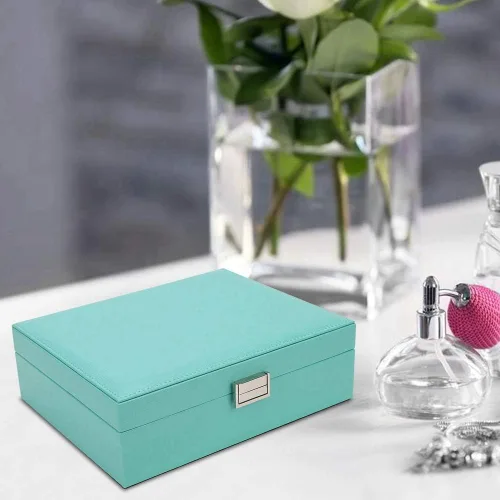 Miniatura 6 de Joyero, organizador de joyas de doble capa, organizador de almacenamiento de joyas de viaje para mujeres y niñas, regalo verde