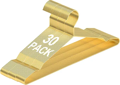 Miniatura 12 de Paquete de 30 perchas de metal color oro rosa con muescas para perchas estándar para camisas, abrigos, pantalones, resistentes y ahorro de espacio