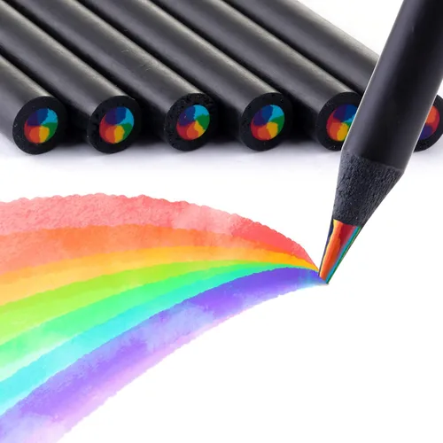 Suministros de arte para niños y adultos, 7 colores en 1, lápices de colores arcoíris de madera negra preafilados, con sacapuntas, para libros de