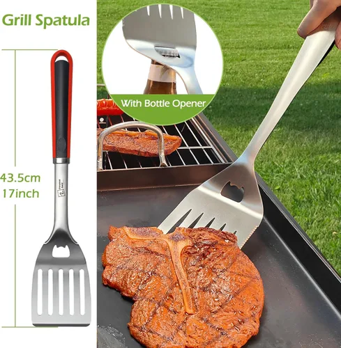 Miniatura 2 de Juego de herramientas de barbacoa de acero inoxidable de 4 piezas, pinzas, tenedor, espátula, cepillo, utensilios para parrilla - Herramientas