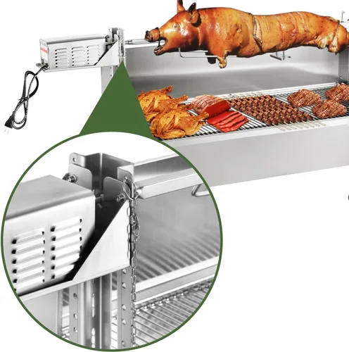 Miniatura 7 de Kendane Parrilla con Asador Giratorio a Carbón, Parrillón de Acero Inoxidable de 46 Pulgadas con Cubierta para Cerdo y Cordero, Asador a Carbón