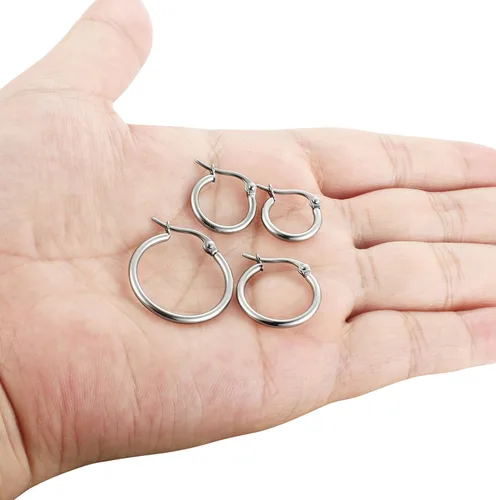 Miniatura 4 de ORAZIO 4 Pares de pendientes de argollas de acero inoxidable. Pendientes tipo argolla plana para mujer, de 10-20 milímetros.