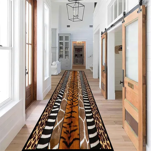 Miniatura 36 de Alfombra de pasillo con estampado de tigre, 2 x 10 pies, alfombra de rayas con estampado de piel de animal, alfombra interior a rayas blancas y 5
