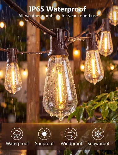 Miniatura 3 de Guirnalda de luces LED ST40 de 20 pies, luces vintage Edison para patio con 22 bombillas inastillables, luces colgantes impermeables para Marrón