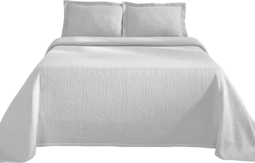 Miniatura 2 de Superior Juego de colcha de algodón Fleur De Lis, mantas cálidas, ropa de cama para todas las estaciones, decoración de dormitorio, colcha Blanco 03