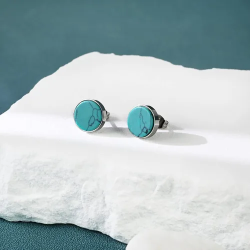 Miniatura 4 de Tibetan Turquoise Earrings 925 Sterling Silver Post Stud Boho Gemstone Hypoallergenic Handmade Earrings for Women Trendy Fashion