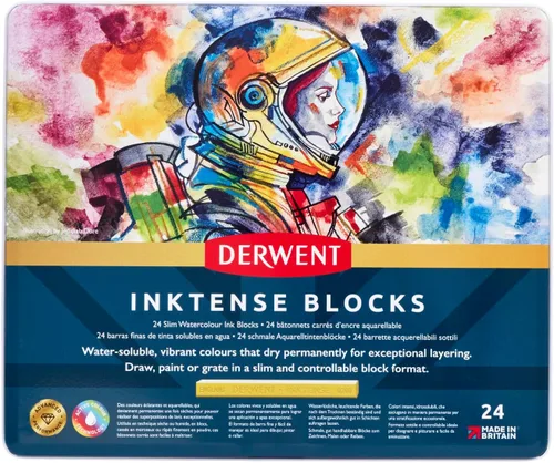 Miniatura 11 de Derwent Inktense - Barras de tinta 72 caja metálica, juego de 72, bloque de 8mm, textura suave, soluble en agua, ideal para acuarela, dibujar
