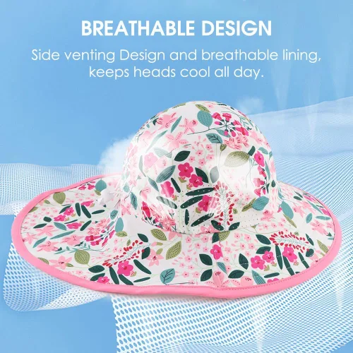 Miniatura 13 de Sombrero de verano para niños pequeños con solapa para el cuello, impermeable, sombrero de natación para niños, protección UV, sombrero de playa