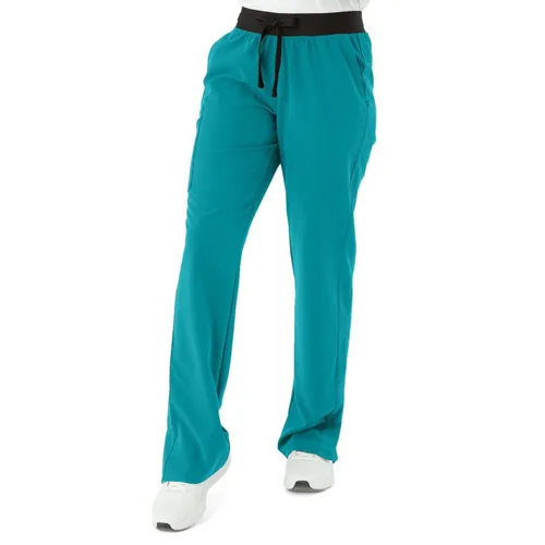 Miniatura 43 de ave. Varick - Pantalón médico de tiro medio para mujer, pierna recta, seis bolsillos, color azul caribeño, talla S