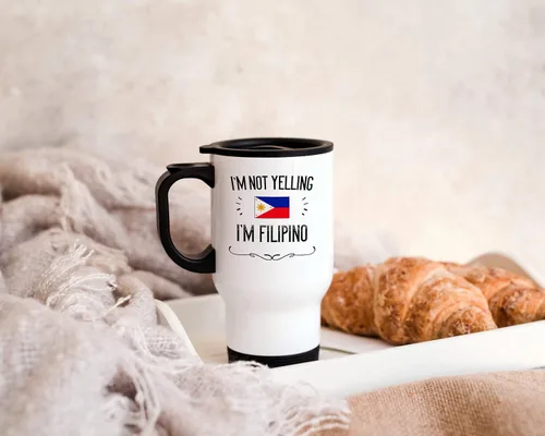 Miniatura 4 de Taza de viaje de 14 onzas con texto en inglés "I'm Not Yelling I'm Filipino" (14 onzas) de recuerdo del orgullo del orgullo y regalos del orgullo