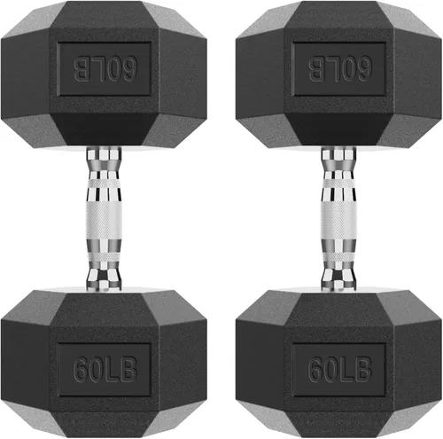 Miniatura 18 de HANDBODE Juego de 2 mancuernas hexagonales de 2.5 a 65 libras con revestimiento de goma, mancuernas para ejercicio y fitness, peso de mano