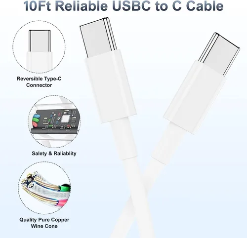 Miniatura 3 de 𝟐Pack 𝟒𝟓W Cargador Rápido para iPhone 17 16 15, Bloque de Carga USB C y Cable de 10 pies Tipo C a C Largo para Apple iPhone 17 Pro Max/17 Air/16