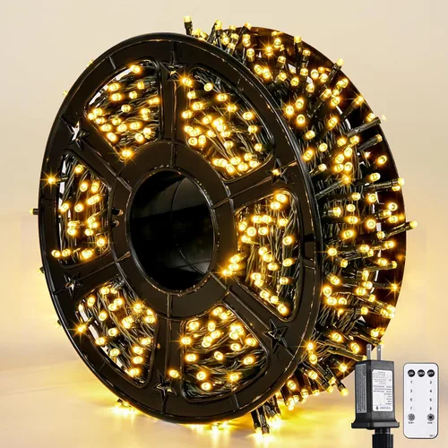 Miniatura 43 de JMEXSUSS 500 luces LED azules de Navidad al aire libre, 173 pies, 8 modos, tira de luces de Navidad, impermeable, luz LED azul para árbol enchufable