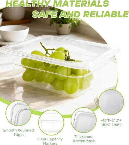Miniatura 5 de Paquete de 6 bandejas para alimentos con tapas, tamaño 1/6 irrompible, apilable, de plástico, para fiestas, catering, cocinas caseras, preparación
