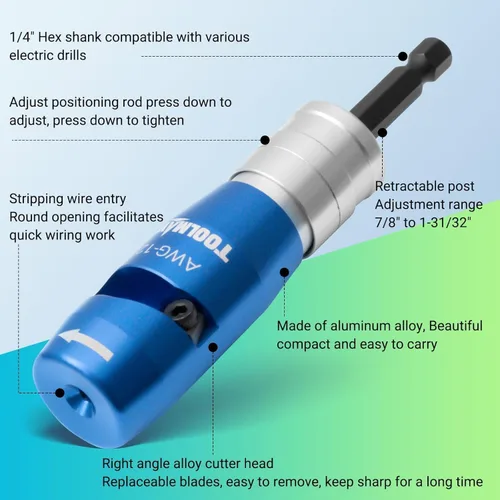 Miniatura 2 de Pelacables y Retorcedor para AWG, Pelacables de Cable Eléctrico Calibre 14-12-10 Herramienta Retorcedora de Cables para Juego de Taladro 4 en 1