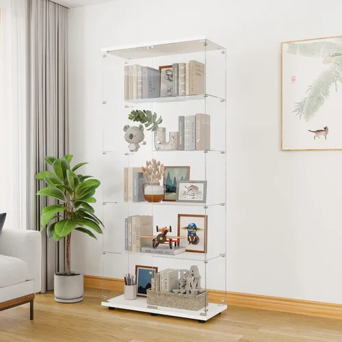 Miniatura 23 de LFT HUIMEI2Y Vitrina de cristal con puerta y cerradura, gabinete Curio de 4 niveles para coleccionables, figuras, vino, vitrina de vidrio templado