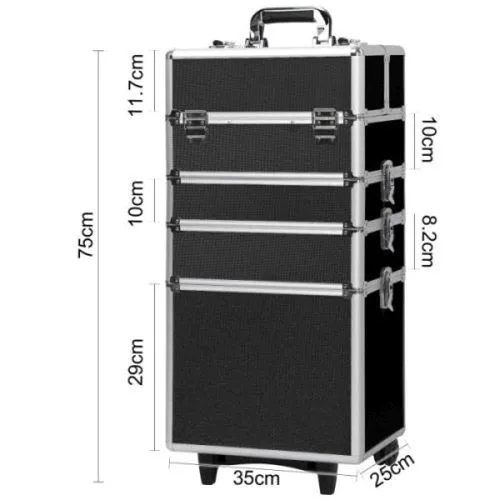 Miniatura 3 de Estuche de maquillaje profesional 4 en 1 con asa de elevación, estuche de aluminio para cosméticos, estuche de maquillaje rodante, carrito