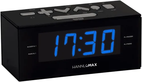 HANNLOMAX Radio despertador HX-144CR, radio PLL AM/FM, pantalla LED de 1.2 pulgadas, reloj digital con alarma dual, solo operación de CA (LED