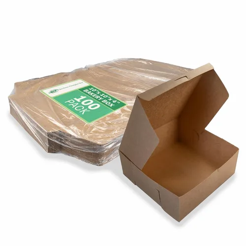 Miniatura 10 de Southern Champion Tray 23053K Caja de panadería de ventana de esquina con cerradura de cartón Kraft, 10 pulgadas de largo x 10 pulgadas de ancho x 5