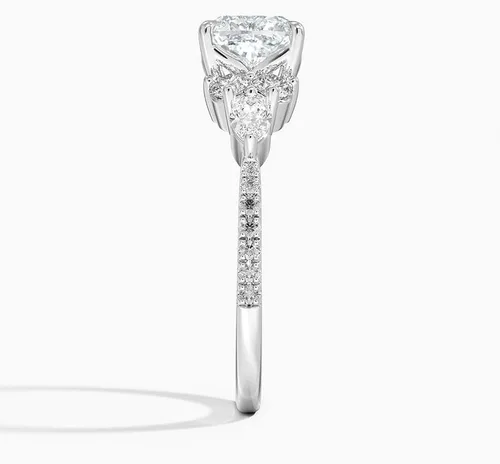 Miniatura 2 de IGI - Anillo de compromiso de diamante creado en laboratorio de 2.06 quilates con cuatro puntas de excelente talla, con marquesa lateral y diamantes