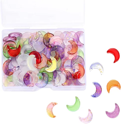 LUBINGSHINE 100 colgantes de luna de cristal coloridos, dijes de lunas colgantes para hacer joyas y accesorios de manualidades (luna), Vidrio, No es