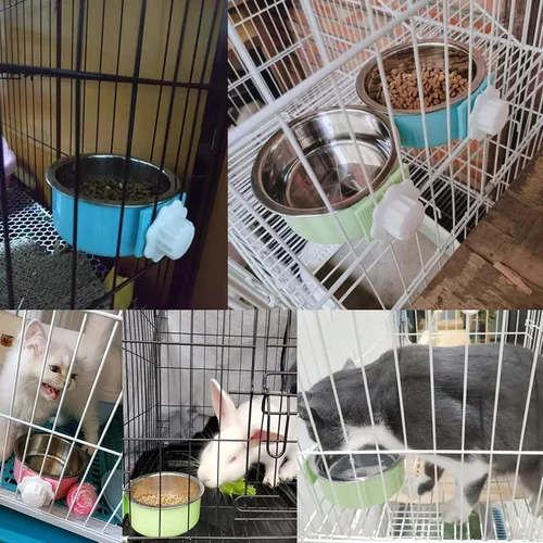 Miniatura 6 de kathson Jaula para perros, extraíble de acero inoxidable para colgar, jaula para mascotas, alimentador de alimentos y agua, taza para gatos