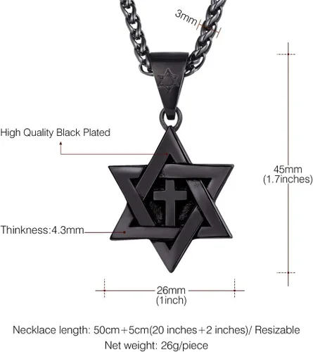 Miniatura 29 de U7 - Collar con Estrella de David para hombres y mujeres, dije hexagonal de acero inoxidable con cruz/piedra de rubí/collares clásicos judíos