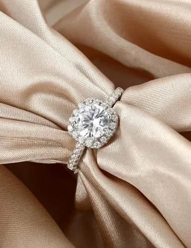 Miniatura 2 de JALOKIVI - Anillos de compromiso de plata de ley 925 para mujer, con halo de circonita cúbica, anillos de promesa solitarios para ella, talla 4-12
