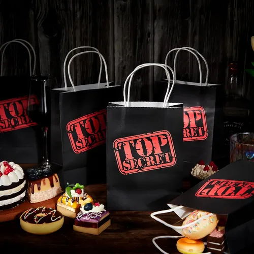 Miniatura 6 de Lincia 20 bolsas de regalo de espías Top Secret para fiesta, agente secreto misterioso, bolsas de papel kraft con asas, temática de espía