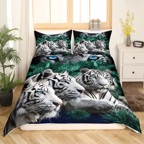 Miniatura 3 de Feelyou Juego de funda de edredón de tigre, diseño de animales salvajes, para niños y adultos, juego de funda de edredón de gatos safari, suave