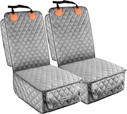 Miniatura 10 de PETICON Paquete de 2 fundas de asiento delantero, funda de asiento de automóvil para perro de protección completa con solapas laterales, Negro