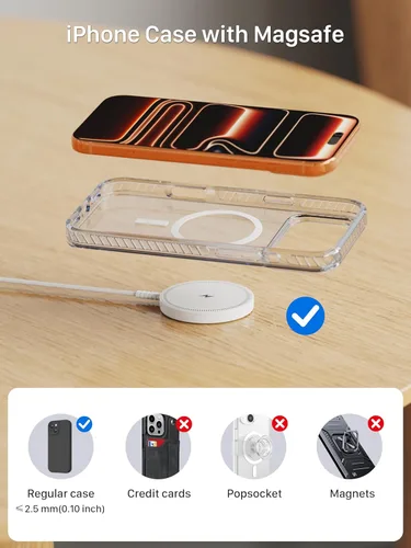 Miniatura 6 de Cargador magnético inalámbrico Magsafe iPhone: almohadilla de carga para iPhone 17/16/15/14/13/12 Series y AirPods Pro 4-2, imán fuerte, puertos