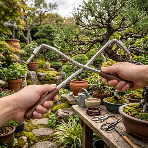 Miniatura 6 de Zerodis Dobladora de ramas de bonsái, M10 de acero inoxidable de 0.394 pulgadas, podadora de plantas en maceta con mango de nogal, herramienta
