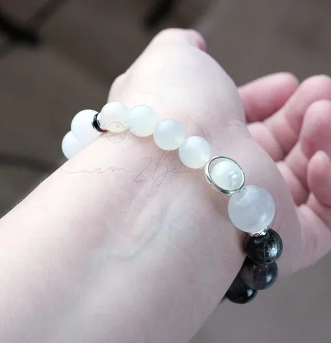 Miniatura 17 de Precious Gemstone Natural Crystal Healing Bracelet, Rutilated Quartz, Moonstone, Quartz Handmade Original Design Bracelet