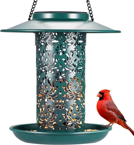 Miniatura 8 de SWEETFULL Comedero Solar para Pájaros para Exteriores Colgante, Comedero de Metal para Pájaros Silvestres para Cardenales, Farol Solar de Jardín