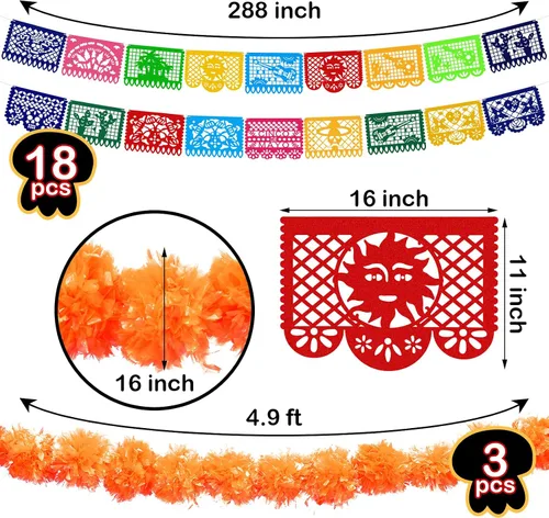 Miniatura 2 de 18 pancartas para fiesta del Día de los Muertos, Día de los Muertos, decoración del Día de los Muertos con 24 piezas de mariposa monarca, 3 flores