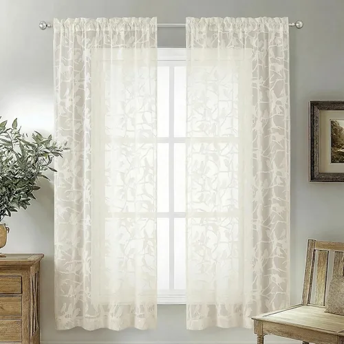 Miniatura 55 de OVZME Anji - 2 paneles de cortinas traslúcidas de gasa marrón de 72 pulgadas de largo para dormitorio, doble bolsillo para barra, tela ligera
