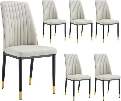 Miniatura 17 de Sillas de Metal Negro, Juego de 4 Sillas de Comedor Modernas con Cuero Sintético PU y Patas Cromadas de Alto Respaldo para Comedor, Cocina, Sala