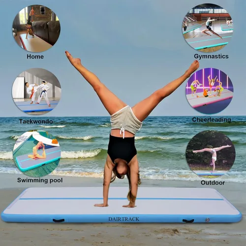 Miniatura 7 de DAIRTRACK Colchoneta inflable de gimnasia de 10/13/16/20 pies para uso doméstico/gimnasio/entrenamiento/animadora/yoga/agua