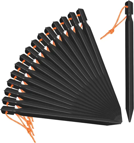 Miniatura 9 de Grassman Paquete de 16 estacas para tienda de campaña, estacas de aluminio 7075, clavijas de tierra ligeras y resistentes, estacas de metal Naranja