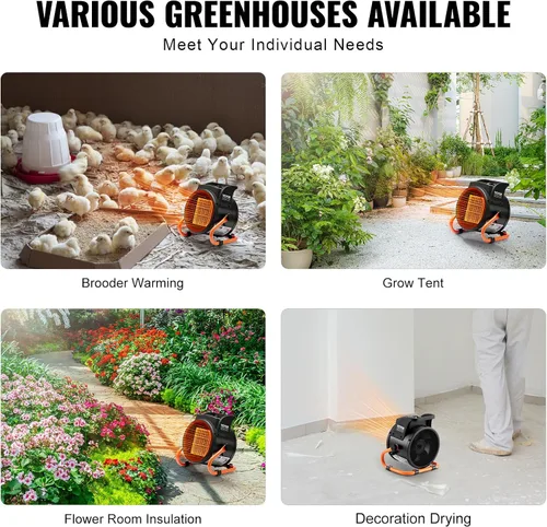 Miniatura 5 de VEVOR Calentador de invernadero, 1500 W PTC, calentamiento rápido con protección contra sobrecalentamiento, ventilador de tienda de cultivo pequeño