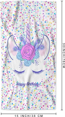 Miniatura 5 de AOYEGO Toalla de mano de unicornio con diseño de animales y plumas florales, con cita de feliz cumpleaños, dibujada a mano, estrellas y puntos