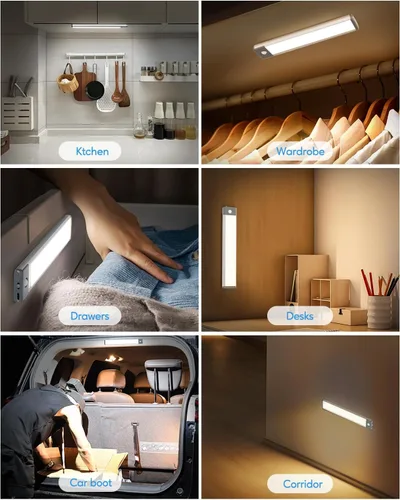 Miniatura 6 de HIBOITEC Luces para Debajo del Gabinete - Sensor de Movimiento, 3 Temperaturas de Color, Luces Nocturnas Inalámbricas Recargables, Regulables